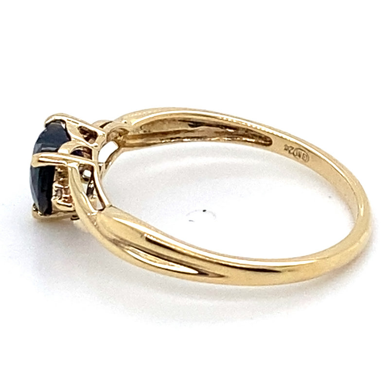 9CT YELLOW GOLD HEART CUT SYNTHETIC SAPPHIRE & DIAMOND DRESS RING