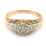 18CT YELLOW GOLD & PLATINUM SCROLL FILIGREE DIAMOND  DRESS RING VALUED @ $1699