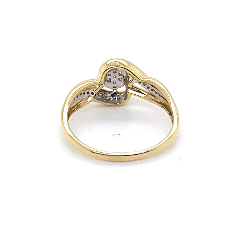 9CT YELLOW & WHITE GOLD  DIAMONDS SET IN CLUSTER & SHOULDERS DRESS RING