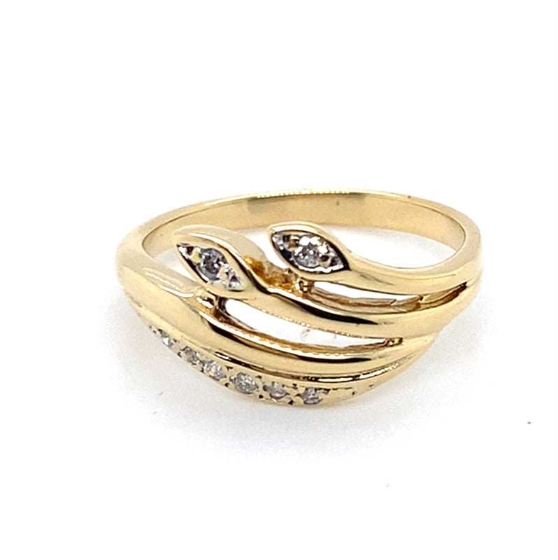9CT YELLOW GOLD DIAMONDS SET IN CROSS OVER STYLE RING