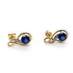 9CT YELLOW GOLD CRESTED SAPPHIRE & DIAMOND STUD EARRINGS