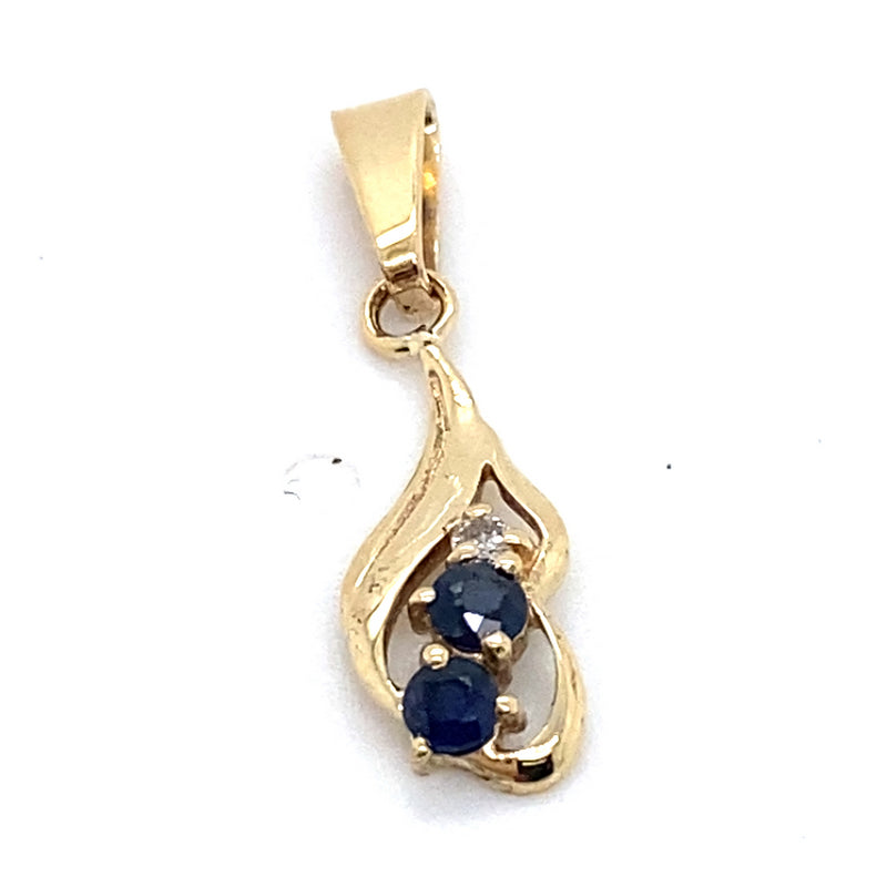 9CT YELLOW GOLD SAPPHIRES AND DIAMOND PENDANT