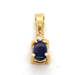 18CT YELLOW GOLD CABOCHON CUT OPAL AND DIAMOND PENDANT