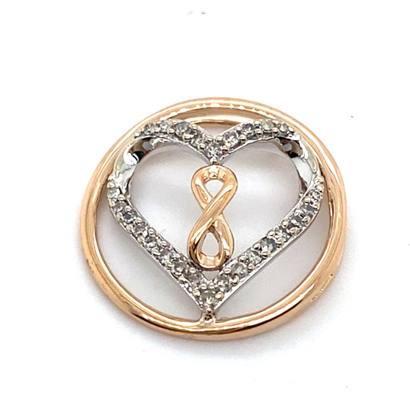 10CT ROSE GOLD DIAMONDS SET IN ROUND INFINITY HEART PENDANT