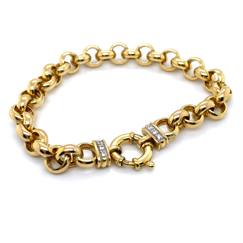 SILVER FILLED GOLD 21CM BELCHER BRACELET WITH CUBIC ZIRCONIAS