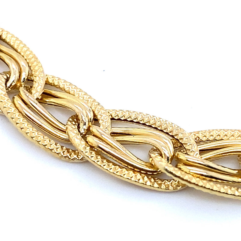 9CT YELLOW GOLD 20CM PATTERNED DOUBLE CURB LINK HOLLOW BRACELET