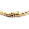9CT YELLOW GOLD HINGED OVAL CROSS OVER PATTERNED BANGLE VALUED @ $3498