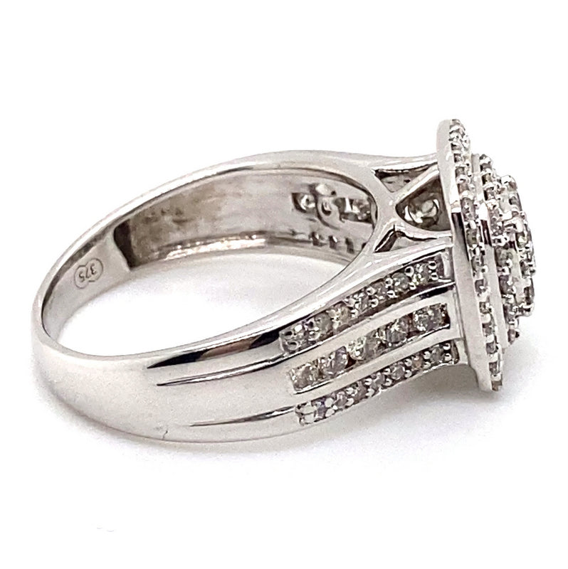 9CT WHITE GOLD FLOW UP STYLE DIAMOND DRESS RING VALUED @ $3299