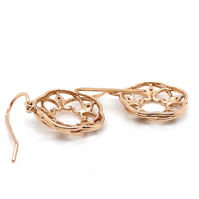 10CT ROSE GOLD FILIGREE HEART PATTERN WITH DIAMOND EARRINGS