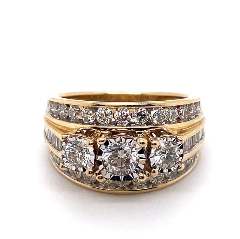 9CT YELLOW & WHITE GOLD THICKENED TOP DIAMOND DRESS RING VALUED @ $5499