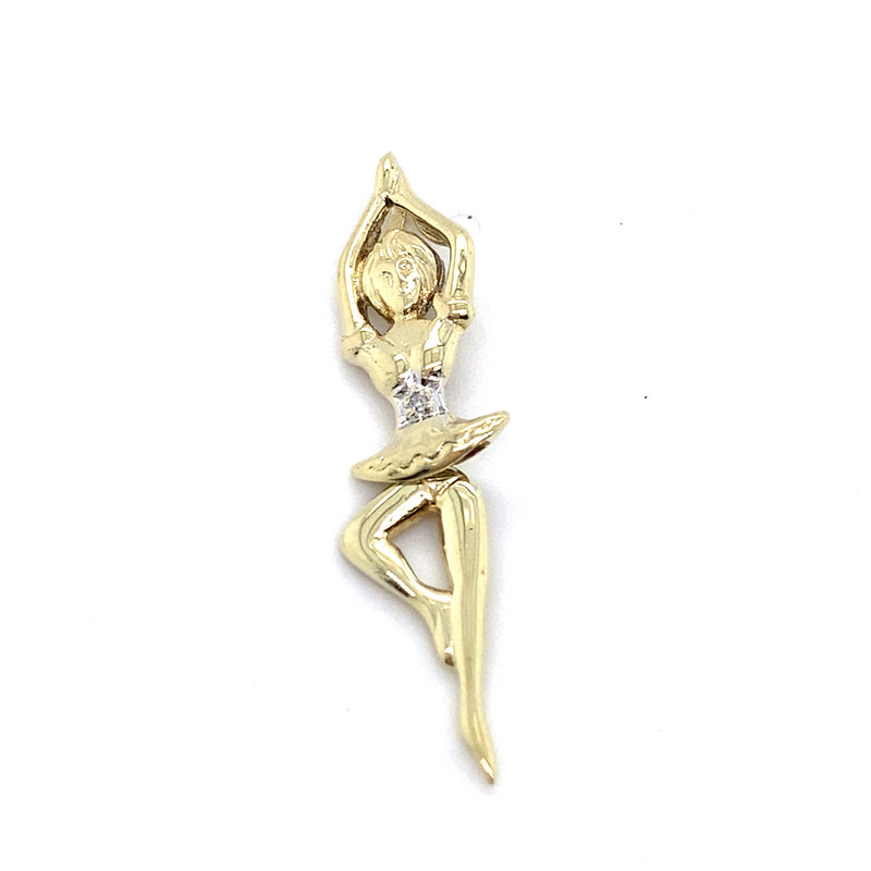 9CT YELLOW GOLD DIAMOND SET IN MOVING BALLERINA PENDANT