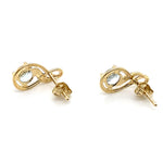 9CT YELLOW GOLD AQUAMARINE & DIAMONDS SET IN CROSSOVER STYLE STUD EARRINGS