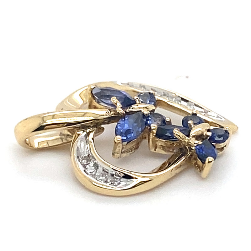 9CT YELLOW GOLD DIAMONDS & SYNTHETIC SAPPHIRE PENDANT