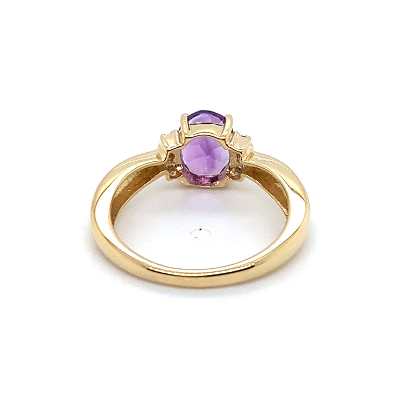 9CT YELLOW GOLD AMETHYST & DIAMOND DRESS RING