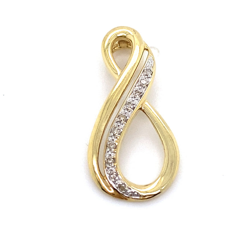 9CT YELLOW GOLD DOUBLE TWIST DIAMOND SET PENDANT
