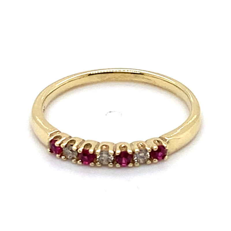 9CT YELLOW GOLD DIAMOND & SYNTHETIC RUBY DRESS RING