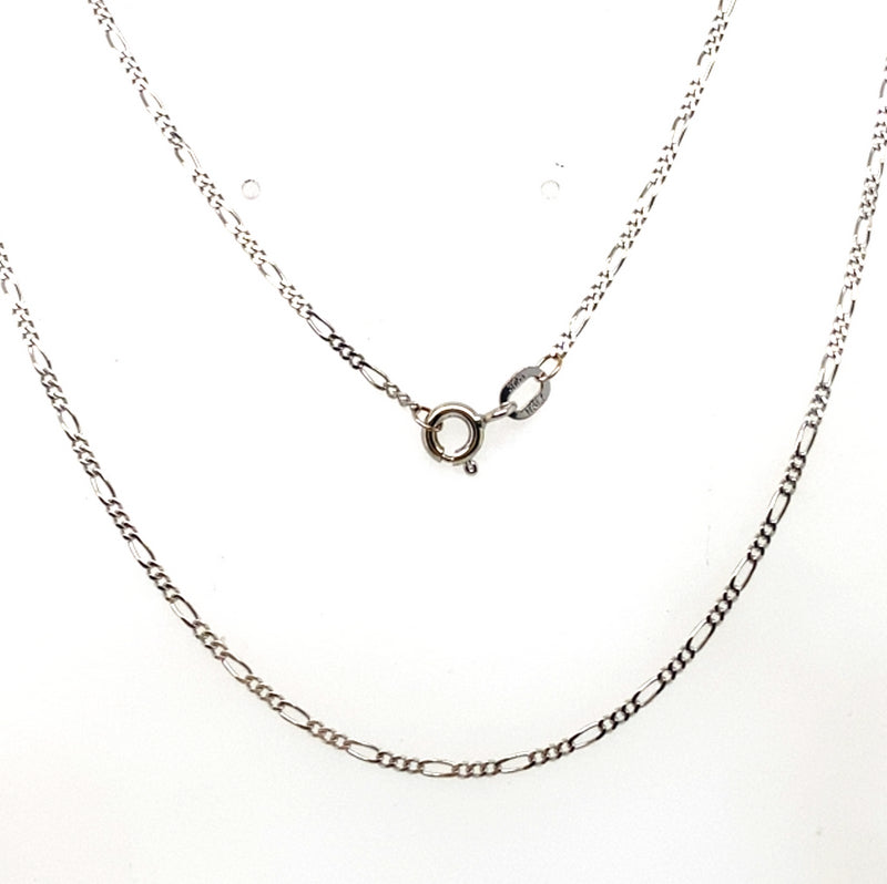 9CT WHITE GOLD 46CM 3+1 FIGARO LINK CHAIN