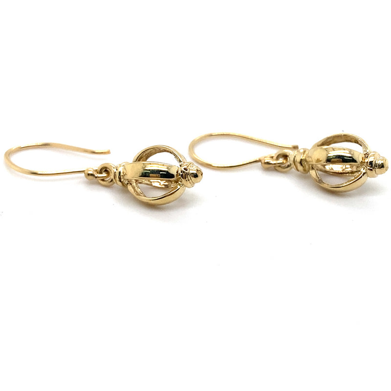9CT YELLOW GOLD BALL CAGE DROP EARRING