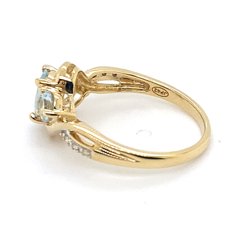 9CT YELLOW GOLD AQUAMARINE & DIAMOND DRESS RING