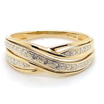 9CT YELLOW GOLD 3 DIAMONDS SET IN CROSS OVER PATTERN DRESS RING
