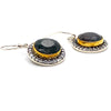 SILVER & BRASS GLASS FILLED SAPPHIRES & WHITE TOPAZ DROP STYLE EARRINGS