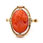 9CT ROSE GOLD CARVED PINK CORAL CAMEO RING VALUED @ $1499