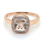 9CT ROSE GOLD MORGANITE SURROUNDED BY DIAMOND DRESS RING
