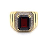 9CT YELLOW GOLD THICKENED TOP GARNET & DIAMOND MENS RING VALUED @ $3399