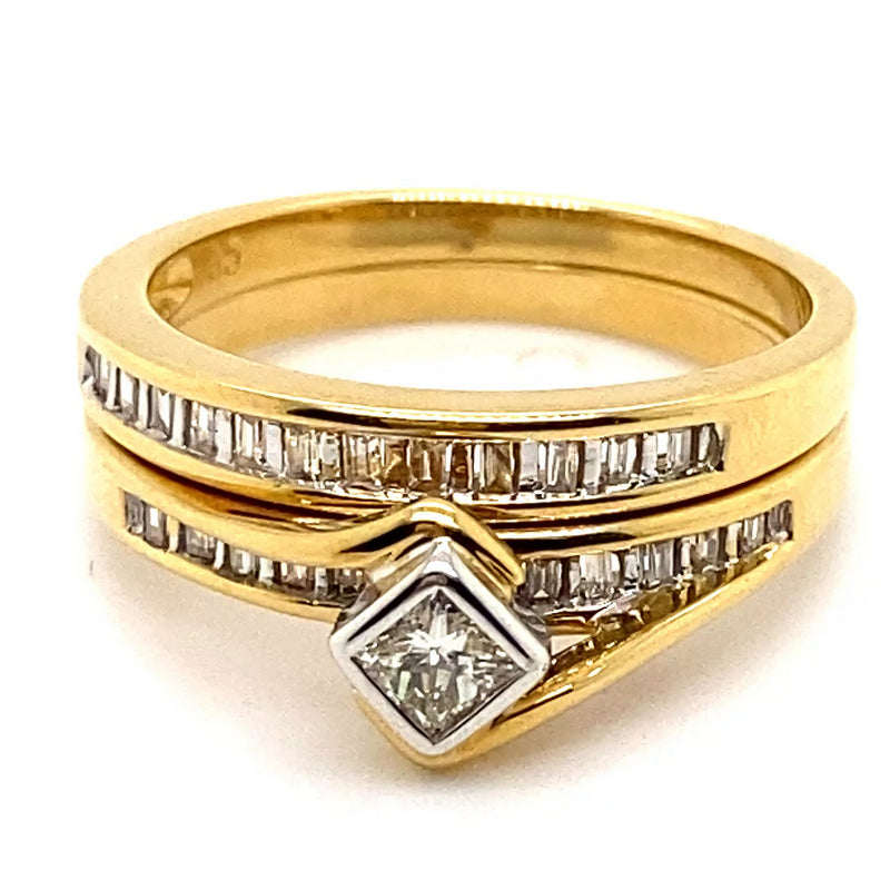 18CT YELLOW & WHITE GOLD WRAP AROUND STYLE DIAMOND BRIDAL SET VALUED @ $3399