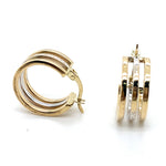 9CT YELLOW & WHITE GOLD TWO TONE TRIPLE HOOP EARRING