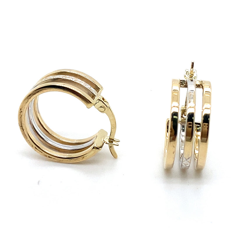 9CT YELLOW & WHITE GOLD TWO TONE TRIPLE HOOP EARRING