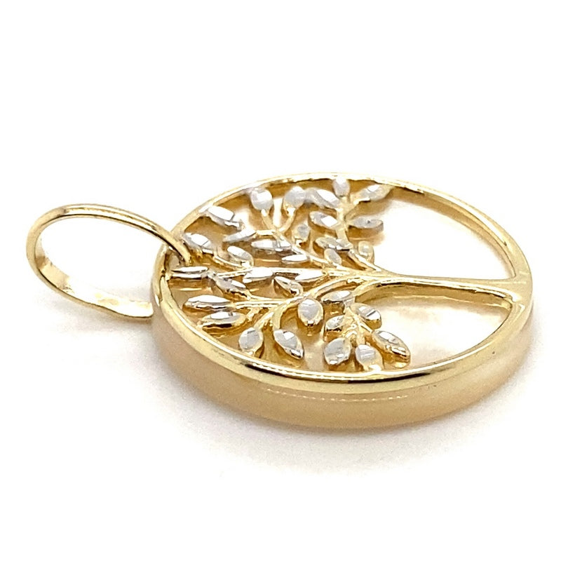 9CT YELLOW GOLD TREE OF LIFE MOTHER OF PEAL PENDANT TW 2.3g