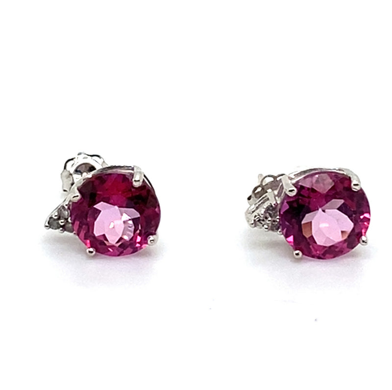 14CT WHITE GOLD CREATED PINK SAPPHIRE & DIAMOND EARRING