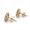 9CT YELLOW GOLD SYNTHETIC EMERALD & DIAMONDS SET IN FLOWER PATTERN STUD EARRING