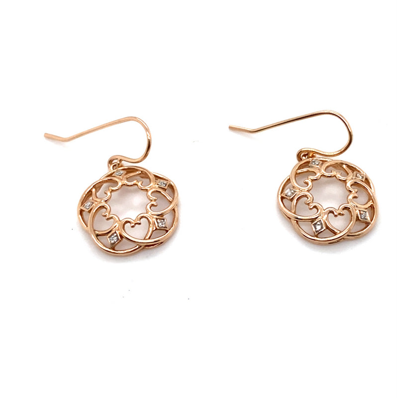 10CT ROSE GOLD FILIGREE HEART PATTERN WITH DIAMOND EARRINGS
