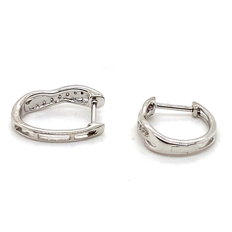 9CT WHITE GOLD DIAMONDS SET IN THE FRONT CROSS OVER HUGGIE STYLE EARRINGS