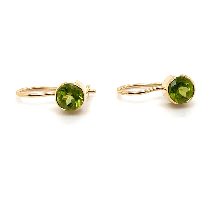 9CT YELLOW GOLD PERIDOT SEMI BEZEL SET IN DROP STYLE EARRINGS