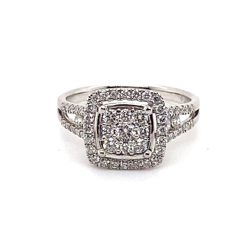 9CT WHITE GOLD SPLIT SHOULDER DIAMOND DRESS RING VALUED @ $3499