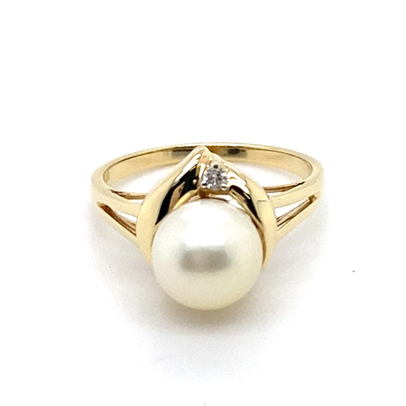 14CT YELLOW GOLD CULTURED PEARL & DIAMOND DRESS RING