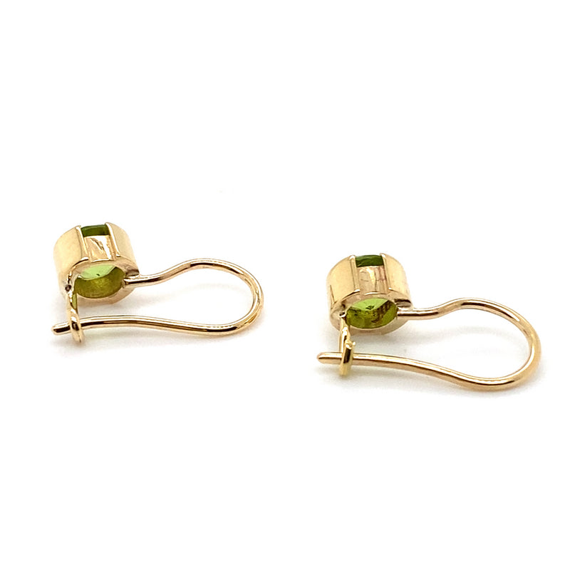 9CT YELLOW GOLD PERIDOT SEMI BEZEL SET IN DROP STYLE EARRINGS
