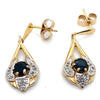9CT YELLOW GOLD ROUND SAPPHIRE AND DIAMOND DROP STYLE EARRING