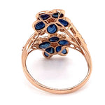 14CT ROSE GOLD SPLIT SHOULDER SAPPHIRE & DIAMOND DRESS RING VALUED @ $3299