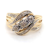 9CT YELLOW & WHITE GOLD SPLIT SHOULDER DIAMOND DRESS RING