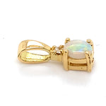 18CT YELLOW GOLD CABOCHON CUT OPAL & DIAMOND PENDANT