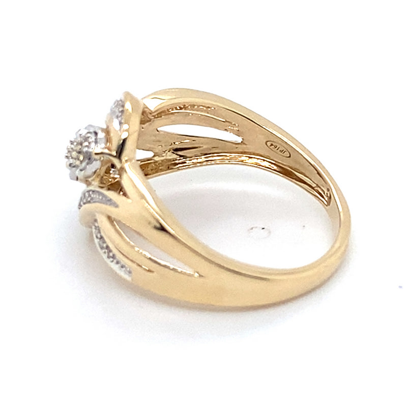 9CT YELLOW & WHITE GOLD SPLIT SHOULDER DIAMOND DRESS RING