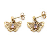 9CT YELLOW GOLD BLUE & PINK STONES SET IN BUTTERFLY STUD EARRING