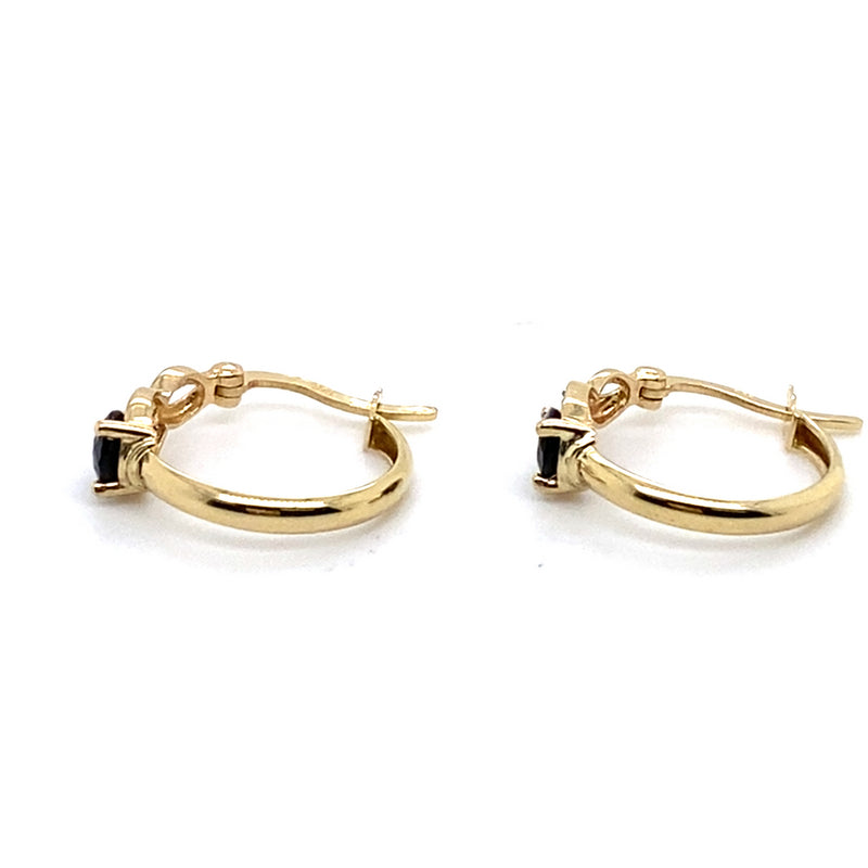9CT YELLOW GOLD SAPPHIRE & DIAMOND HOOP EARRINGS