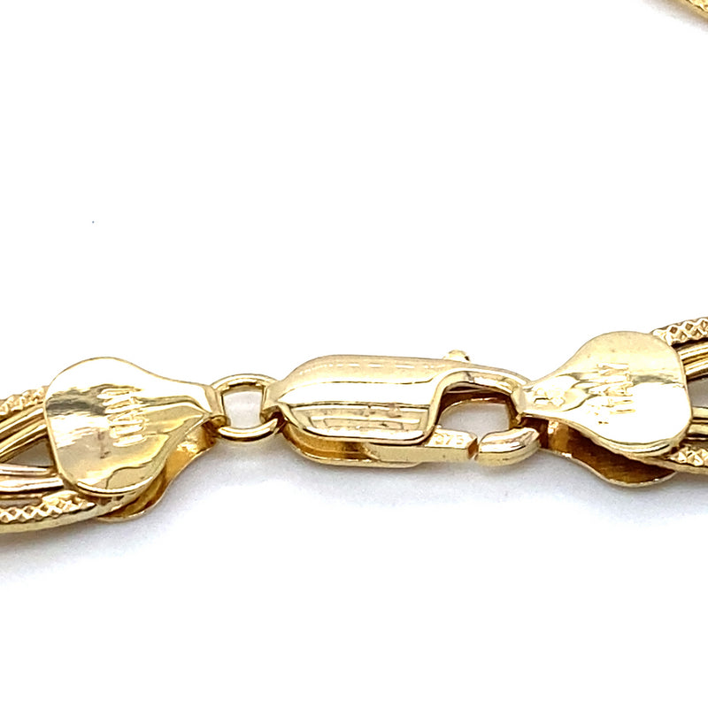9CT YELLOW GOLD 20CM PATTERNED DOUBLE CURB LINK HOLLOW BRACELET