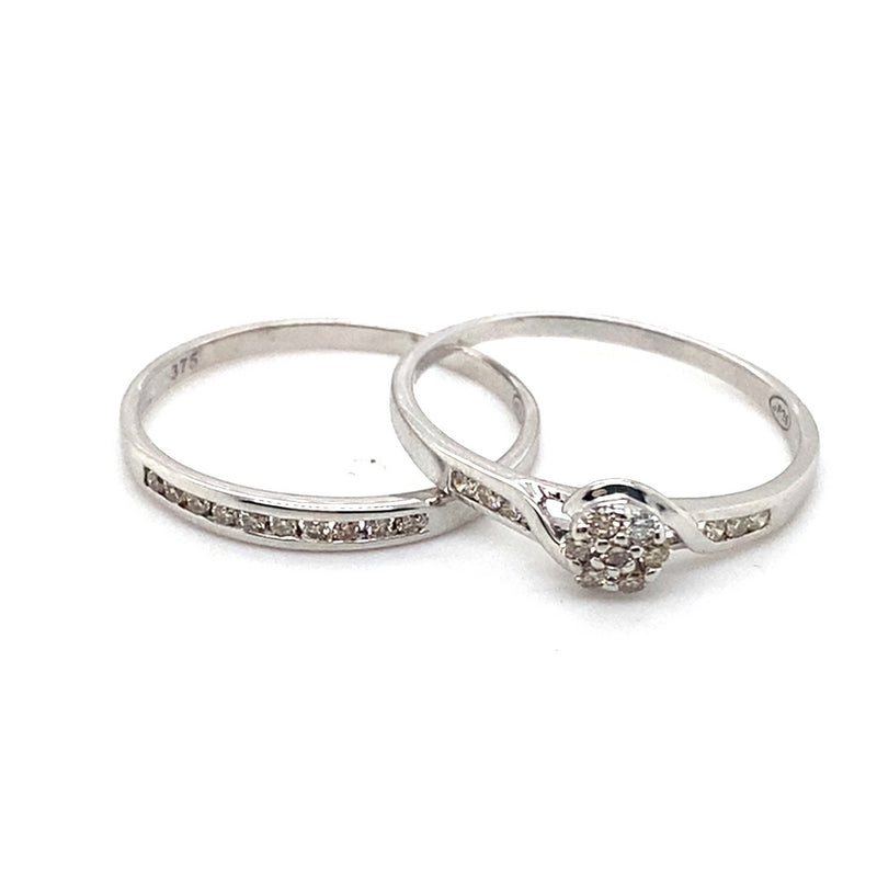 9CT WHITE GOLD WRAP AROUND STYLE BRIDAL SET VALUED @ $1499