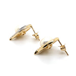 9CT YELLOW GOLD FRESHWATER CULTURED PEARL & DIAMOND STUD EARRINGS